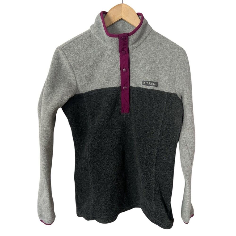Columbia Women's Gray and Black Fleece Pullover with Plum Trim